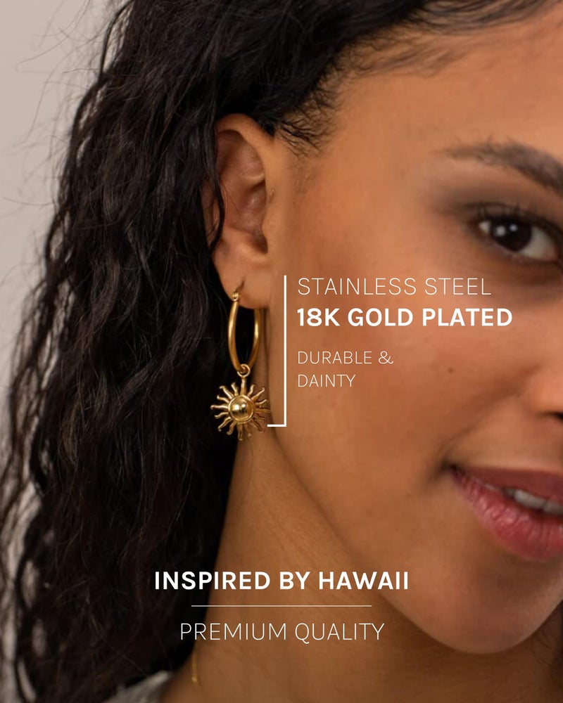 PURELEIÂ® Sun Earrings (gold) â€“ 18K Gold plated stainless steel jewelry â€“ Water-resistant earrings for women â€“ 0,92 inch diameter â€“ Fashion jewelry for your individual look - Image 3